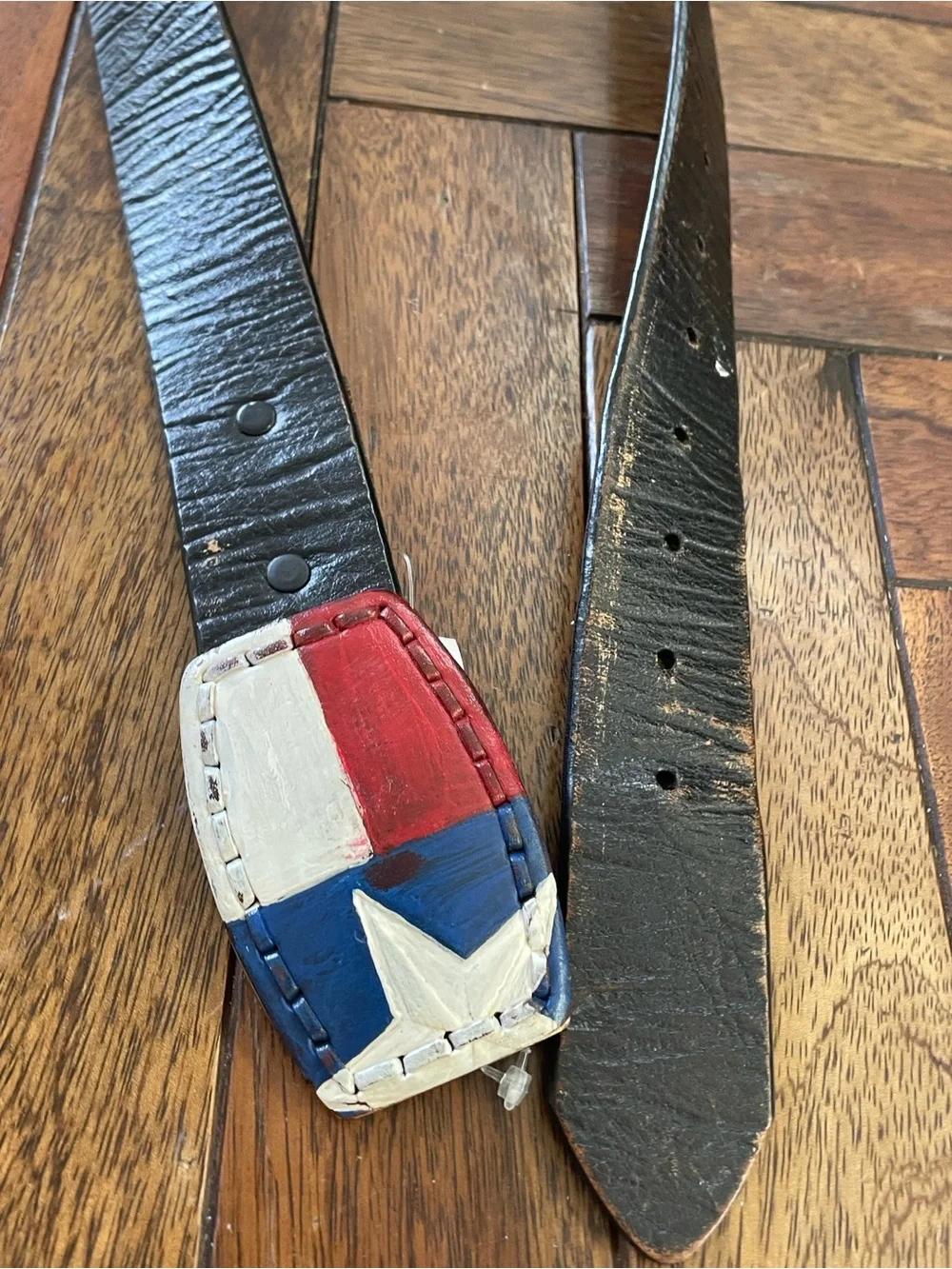 Hand Painted Texas Flag Italian Leather Belt, Women’s M / Men’s S, Western Boho